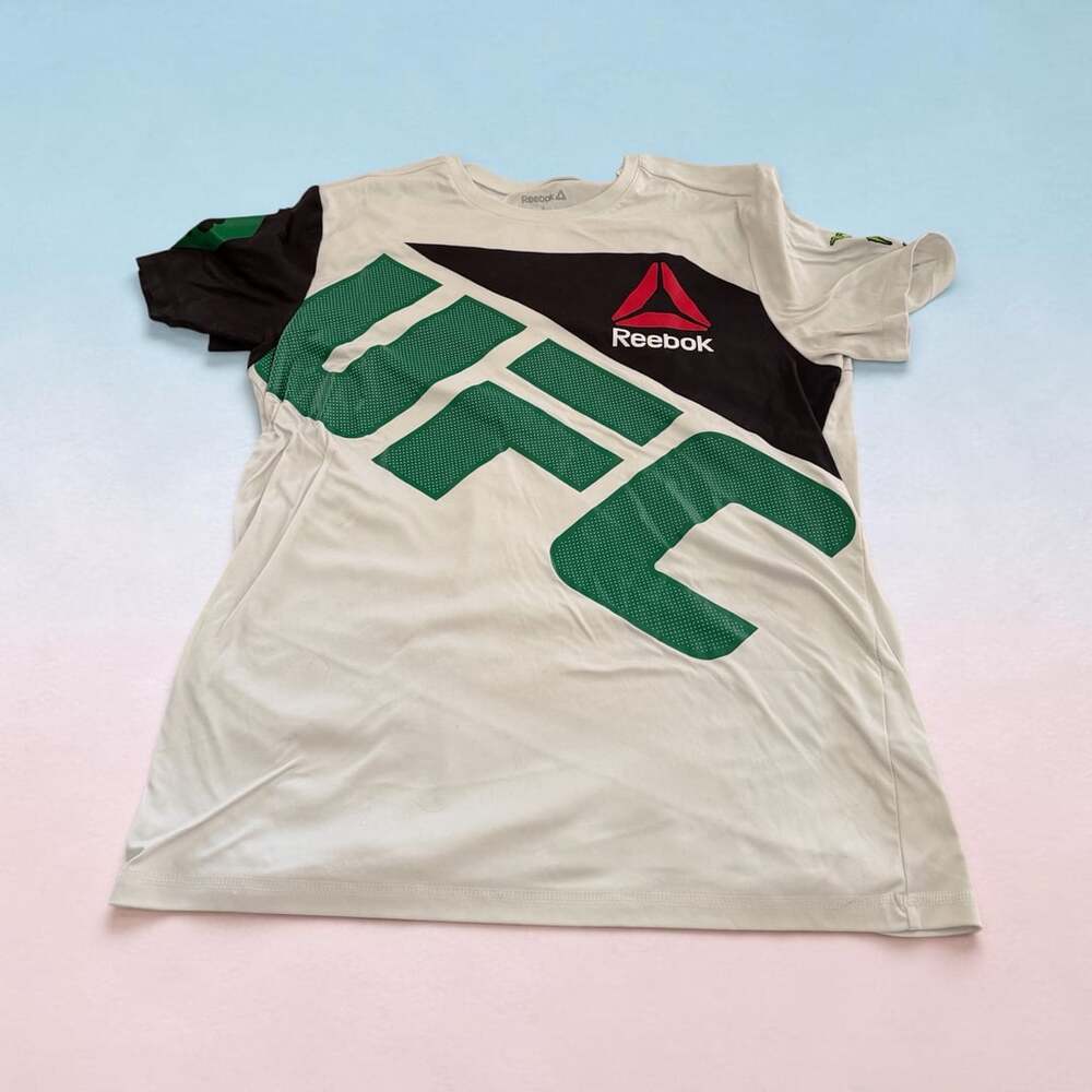 Reebok UFC Official Fight Kit Walkout Jersey T-Shirt White Green Black Size L